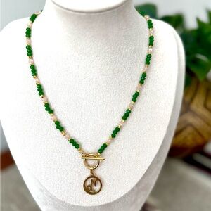 Elegant Green Pink and Gold Capricorn Necklace